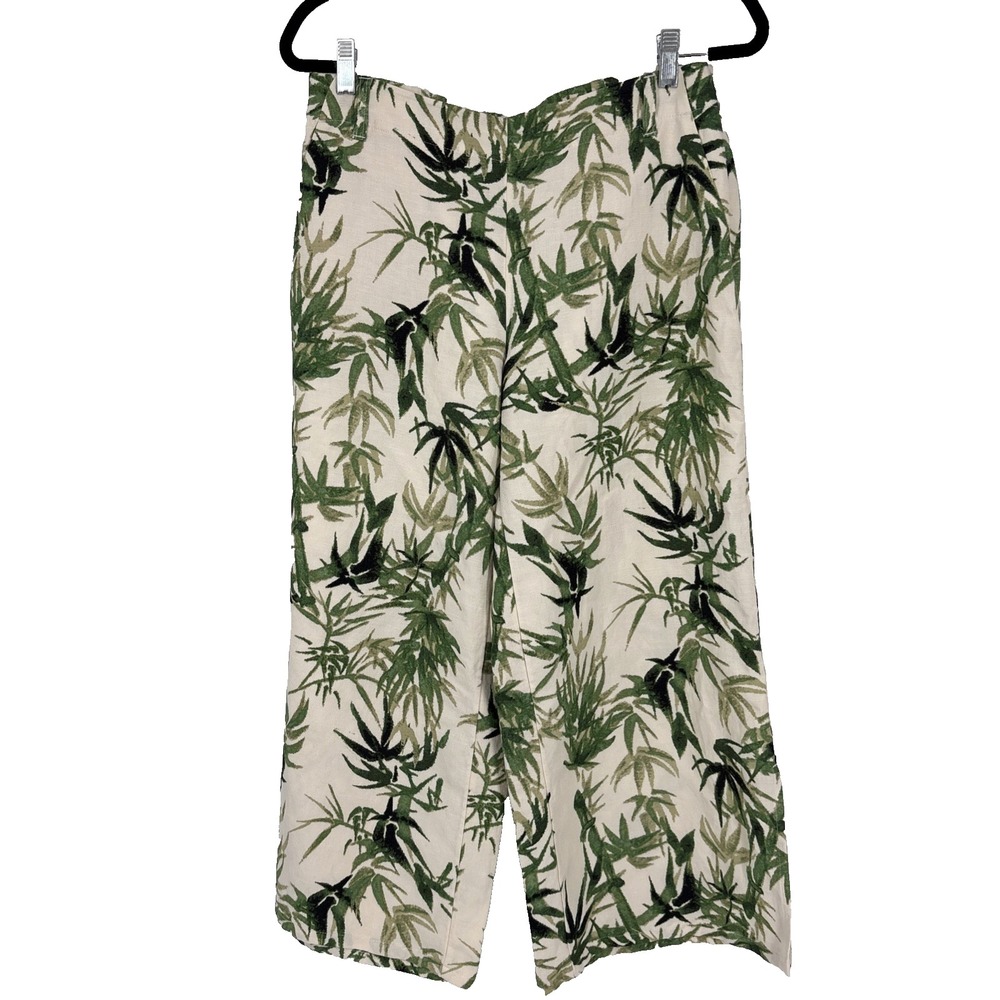 J.Jill Linen Culotte Pants Small Petite Barley Bamboo Tropical Palm Leaf